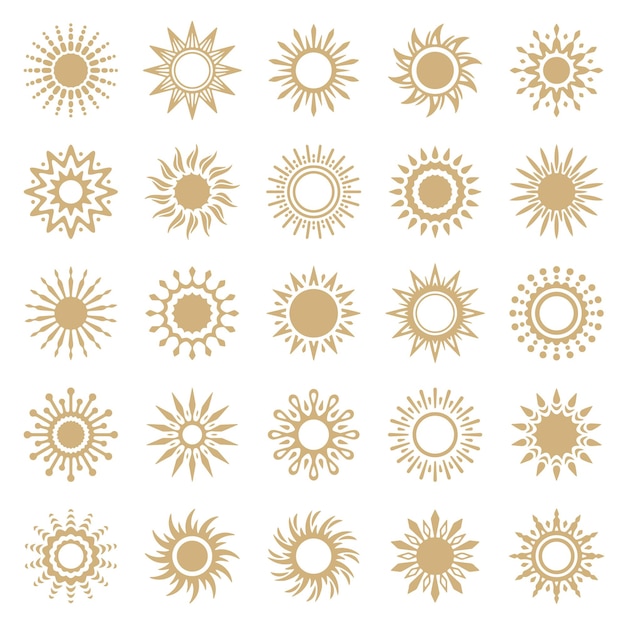 Vector conjunto de iconos de sol en un fondo blanco arte digital dibujado a mano ilustración vectorial diseño de icono de fondo