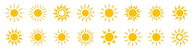 Conjunto de iconos de sol Icono de sol aislado sobre fondo blanco