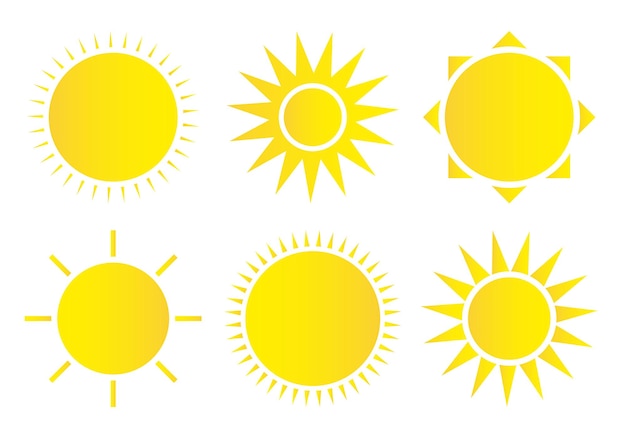 Conjunto de iconos de sol Icono de sol meteorológico Estrella de sol amarilla Elementos de verano para el diseño Ilustración vectorial