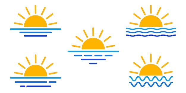 Conjunto de iconos de sol y mar. Sobre un fondo blanco. ilustración vectorial eps 10