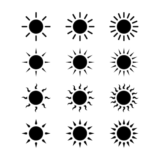 Conjunto de iconos de sol o conjunto de rayos de sol brillantes y colección de iconas de puesta de sol