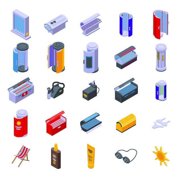 Conjunto de iconos de solarium. Conjunto isométrico de iconos de vector de solarium para diseño web aislado sobre fondo blanco