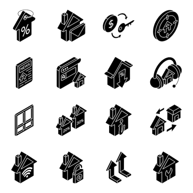 Conjunto de íconos sólidos de arquitectura