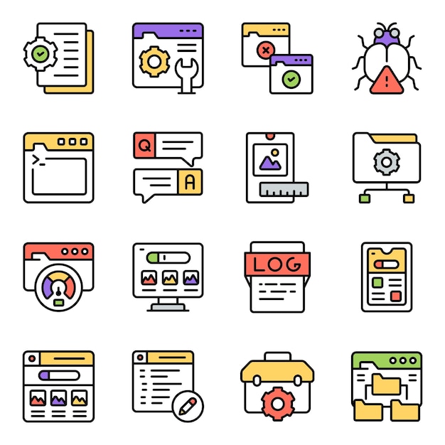 Conjunto de íconos sólidos de desarrollo de software