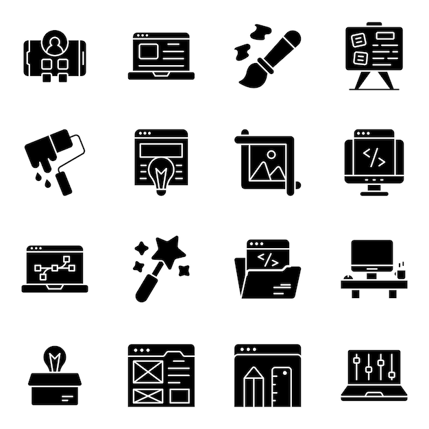 Conjunto de íconos sólidos de diseño web