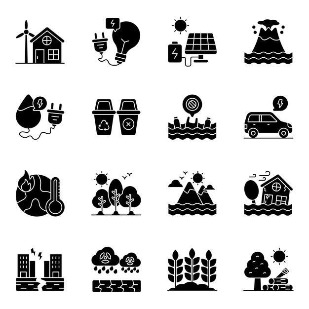 Conjunto de íconos sólidos de ecología