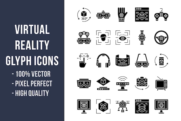 Conjunto de iconos sólidos de glifo de realidad virtual