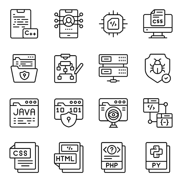 Conjunto de íconos sólidos de programación y desarrollo