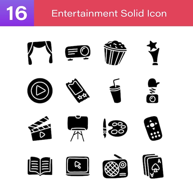 Conjunto de iconos sólidos de vector de entretenimiento 03