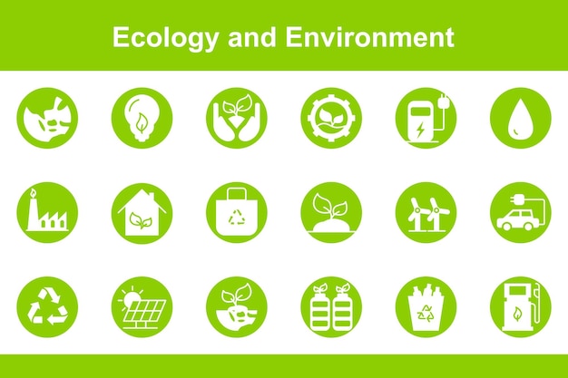 Conjunto de iconos sólidos vectoriales de ecología y medio ambiente