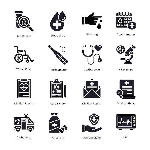 Conjunto de iconos sólidos vectoriales médicos 2