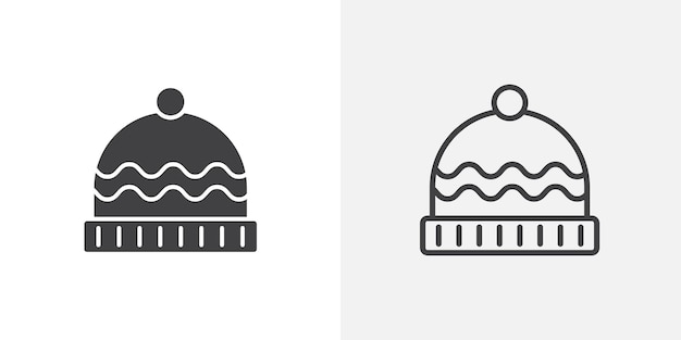 conjunto de iconos de sombrero de invierno de línea delgada