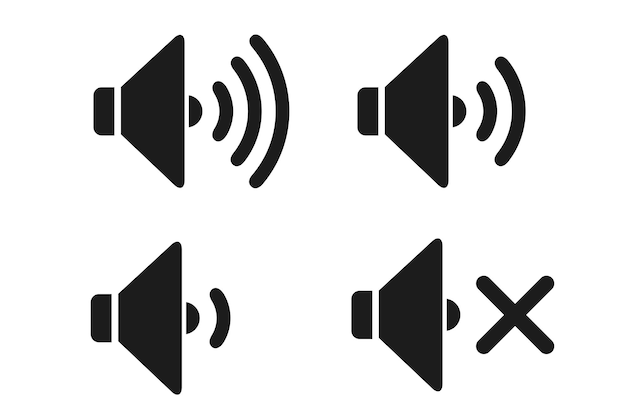 Vector un conjunto de iconos de sonido con diferentes niveles de señal en un vector de estilo plano