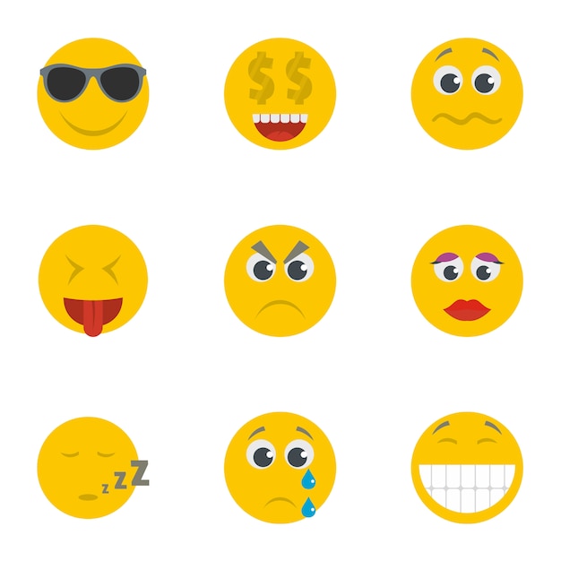 Conjunto de iconos de sonrisa. conjunto de dibujos animados de 9 iconos de vector de sonrisa