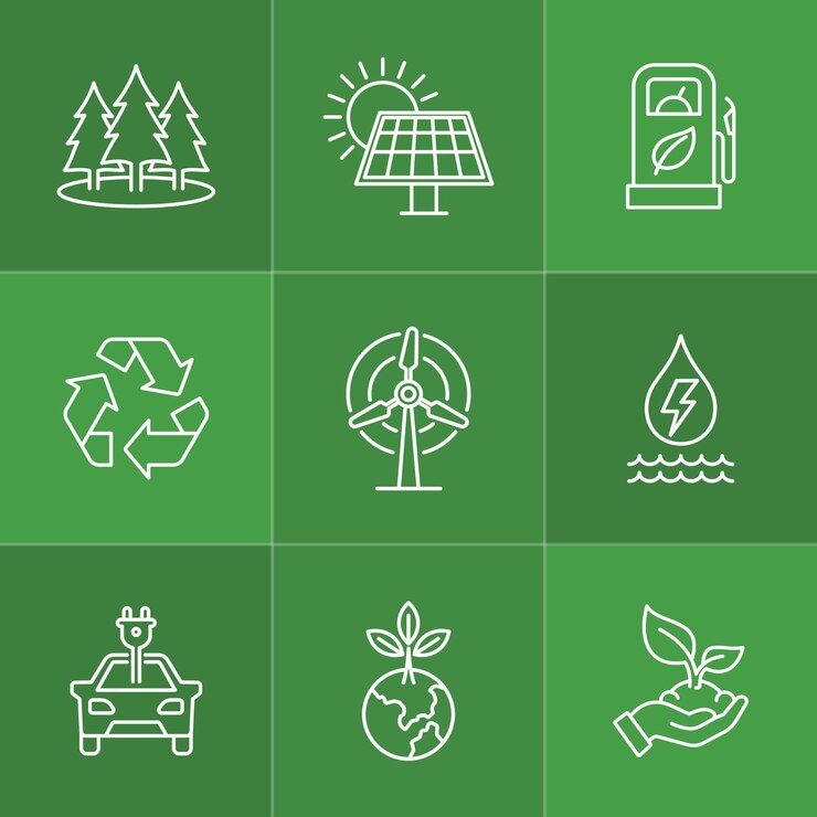 Conjunto de iconos de sostenibilidad y medio ambiente