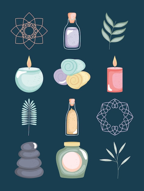 conjunto de iconos de spa y aromaterapia