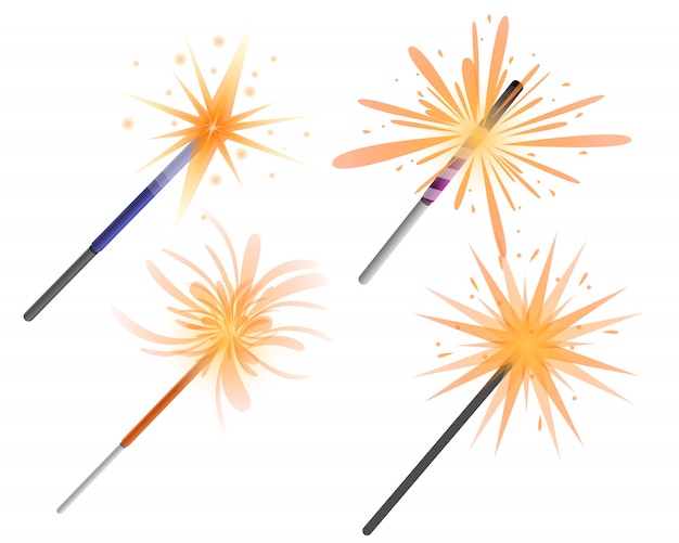 Vector conjunto de iconos de sparkler, estilo de dibujos animados