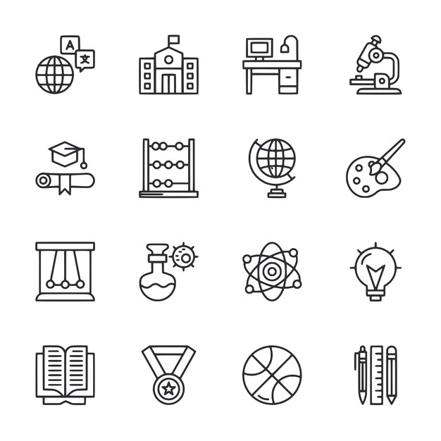 Un conjunto de iconos para suministros escolares y artículos educativos