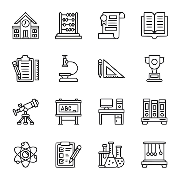 Un conjunto de iconos para suministros escolares y artículos escolares