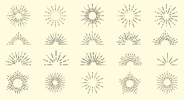 Conjunto de iconos de sunburst de fondo de rayos de sol starburst