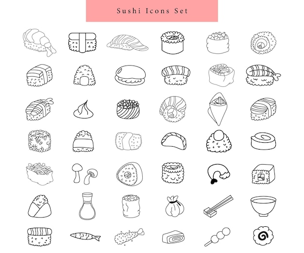 Conjunto de iconos de sushi dibujados a mano