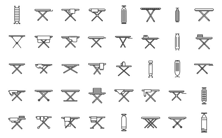 Vector conjunto de iconos de tabla de planchar vector de contorno paño doméstico