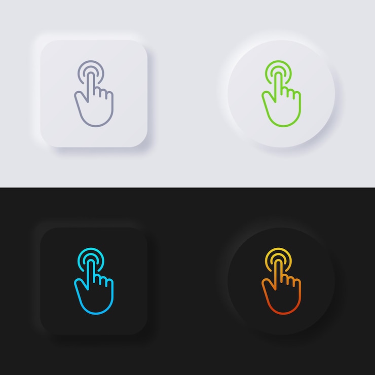 Vector conjunto de iconos táctiles con los dedos botón de neumorfismo multicolor diseño de interfaz de usuario suave para diseño web interfaz de usuario de la aplicación y más vector de botón
