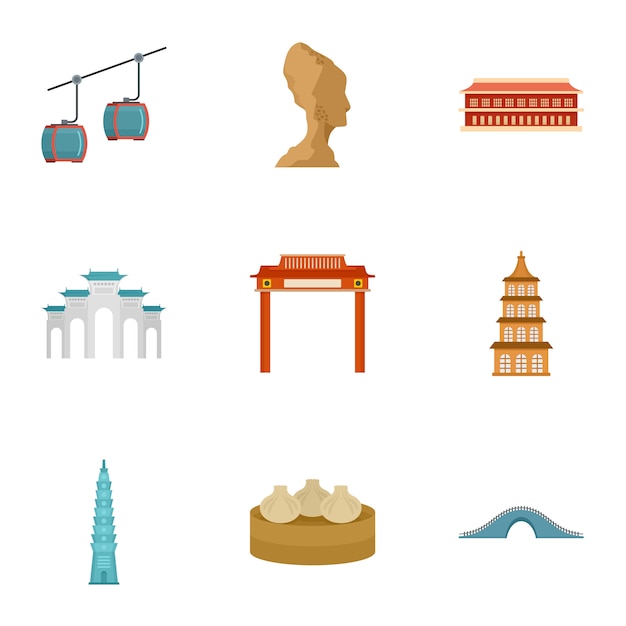 Conjunto de iconos de tailandia. conjunto plano de 9 iconos de vector de tailandia