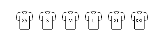 Conjunto de iconos de tamaño de camiseta Tamaño XS SML XL XXL símbolo de ilustración Vector de ropa de signo
