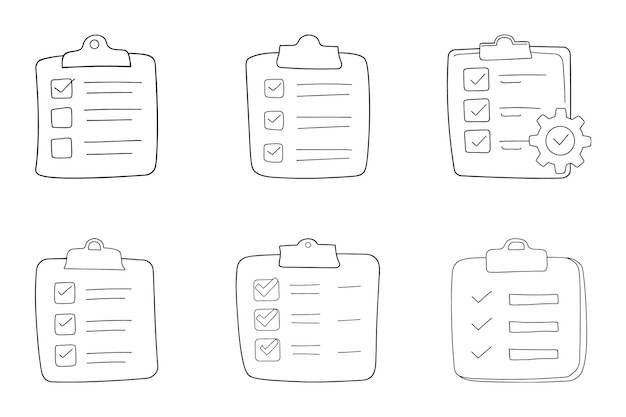 Un conjunto de iconos de tareas de lista de comprobación con iconos de silueta en un fondo blanco