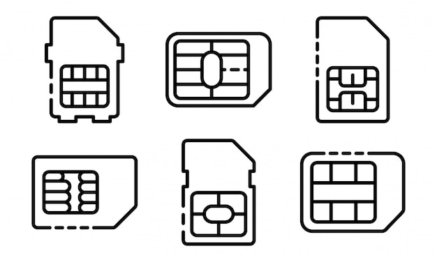 Conjunto de iconos de tarjeta de teléfono de SIM, estilo de contorno
