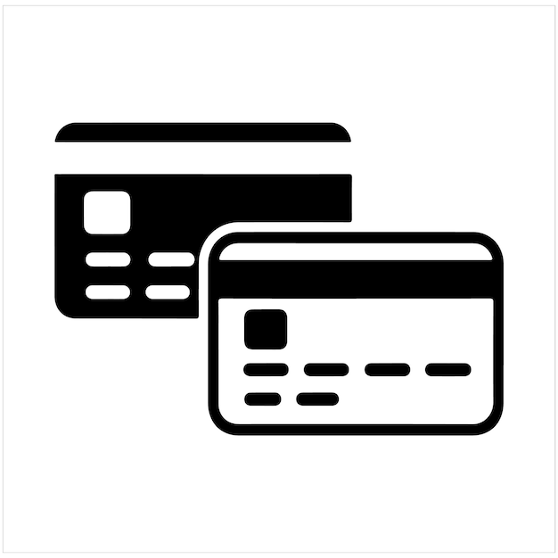 Conjunto de iconos de tarjetas de crédito en blanco y negro con una tarjeta negra sólida junto a una correspondencia delineada