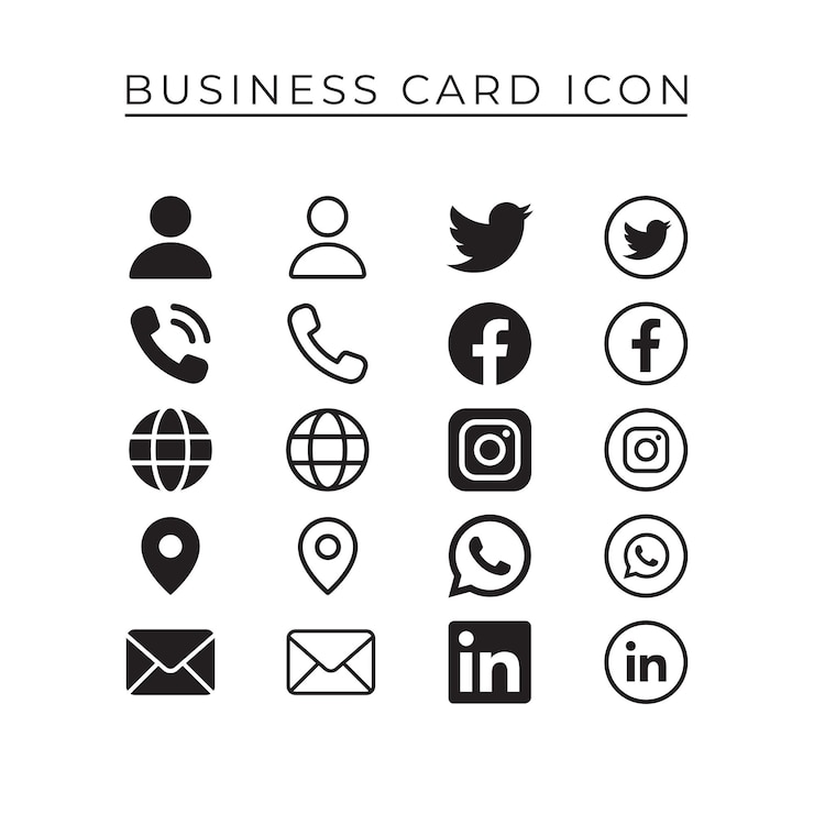 Conjunto de iconos de tarjetas de visita para contactos y redes sociales