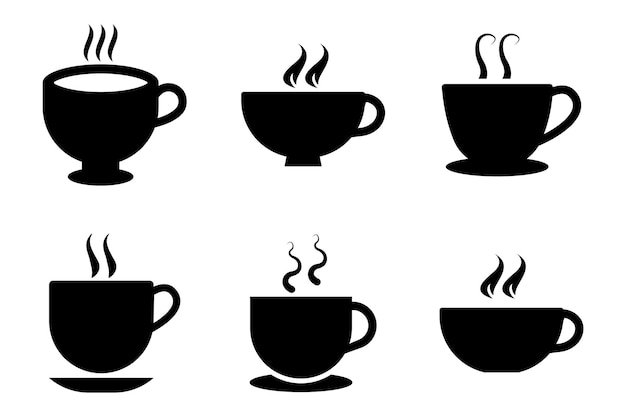 Conjunto de iconos de taza de café Colección de tazas de café y té Icono de bebida caliente Taza de café desechable