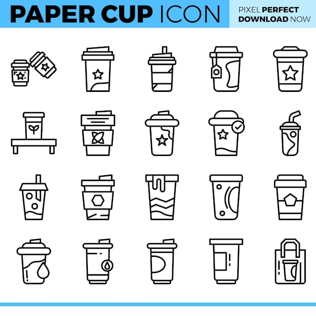 Conjunto de iconos de taza de papel vectorial