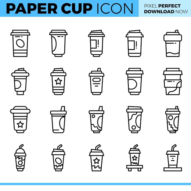 Conjunto de iconos de taza de papel vectorial