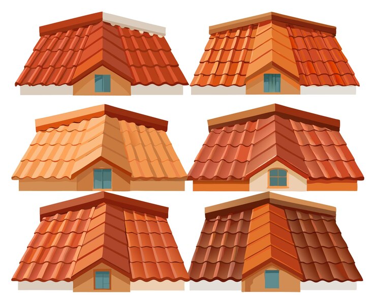 Vector conjunto de iconos de techo de azulejos de cabaña realistas con varias formas y colores ilustración vectorial plana