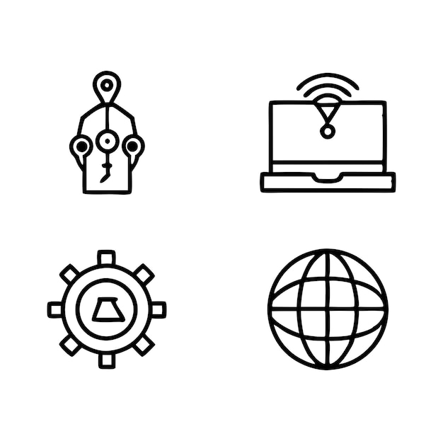 Conjunto de iconos técnicos con conceptos esenciales de IA como el aprendizaje automático