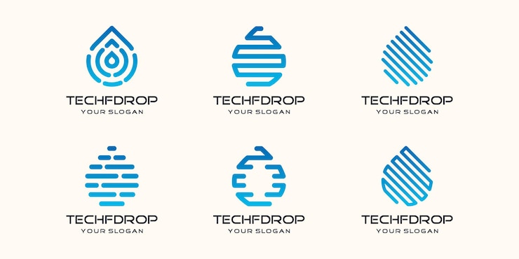 Vector conjunto de iconos de tecnología de caída simple, elemento combinado de gota digital o datos. plantilla de diseño de logotipo