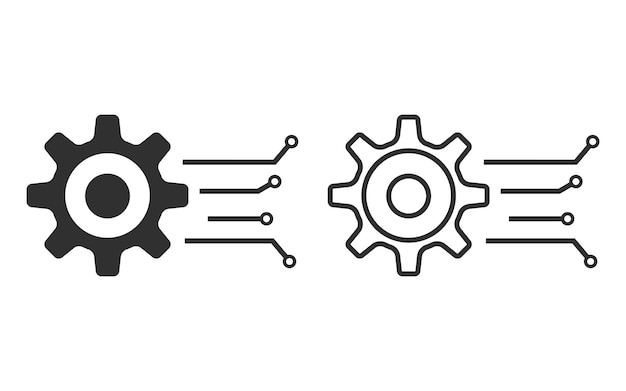Conjunto de iconos de tecnología digital Engranaje con circuito Integración de datos de ingeniería electrónica Icono de placa de circuito Ilustración vectorial