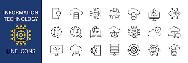 Conjunto de iconos de tecnología de la información Colección de iconas de línea de TI Ilustración vectorial
