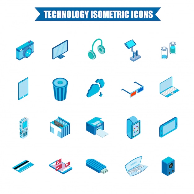 Conjunto de iconos de tecnología isométrica 3D.