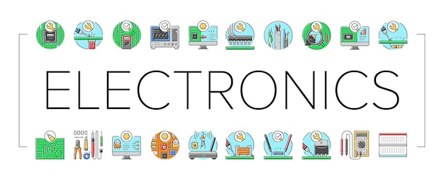 Conjunto de iconos de tecnología de técnico electrónico vector