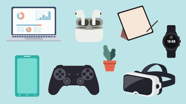 Conjunto de iconos tecnológicos con ilustración geométrica vectorial
