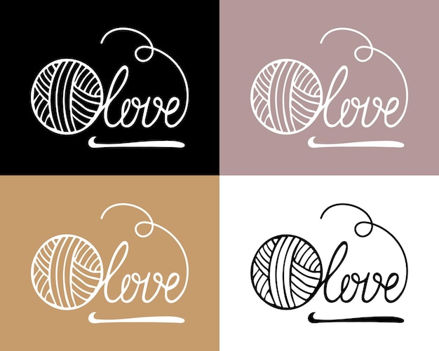 Conjunto de iconos de tejer, madeja de hilo y gancho. Concepto de afición, vector
