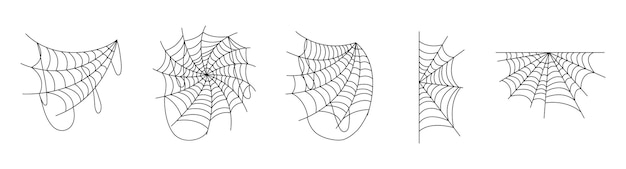 Conjunto de iconos de tela de araña dibujado a mano aislado en blanco Ilustración de vector de telaraña de halloween negro