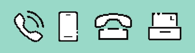 Conjunto de iconos de teléfono. Estilo de píxel. Teléfono sonando. Icono de línea vectorial para negocios y publicidad