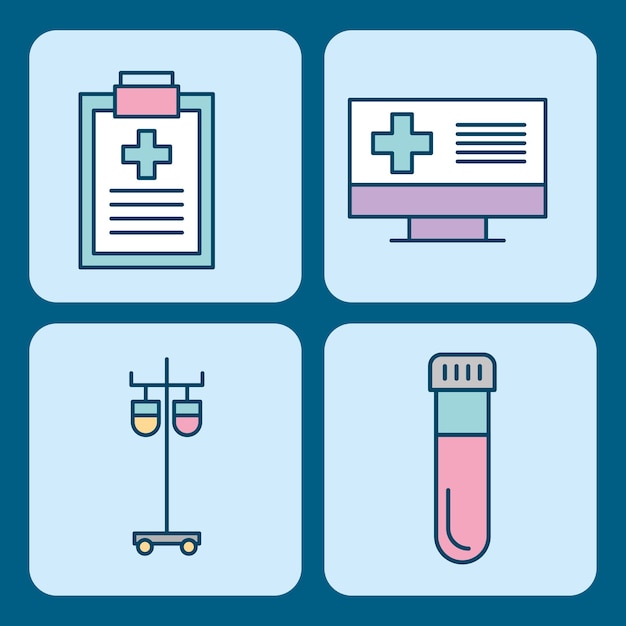 Conjunto de iconos de tema de ciencia de medicina médica