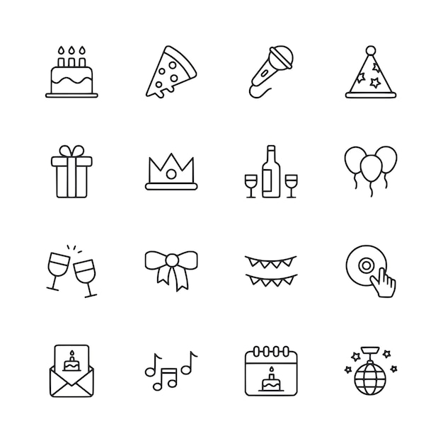 Un conjunto de iconos para un tema de fiesta
