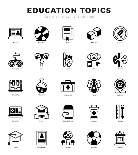 Vector conjunto de iconos de temas educativos ilustración vectorial